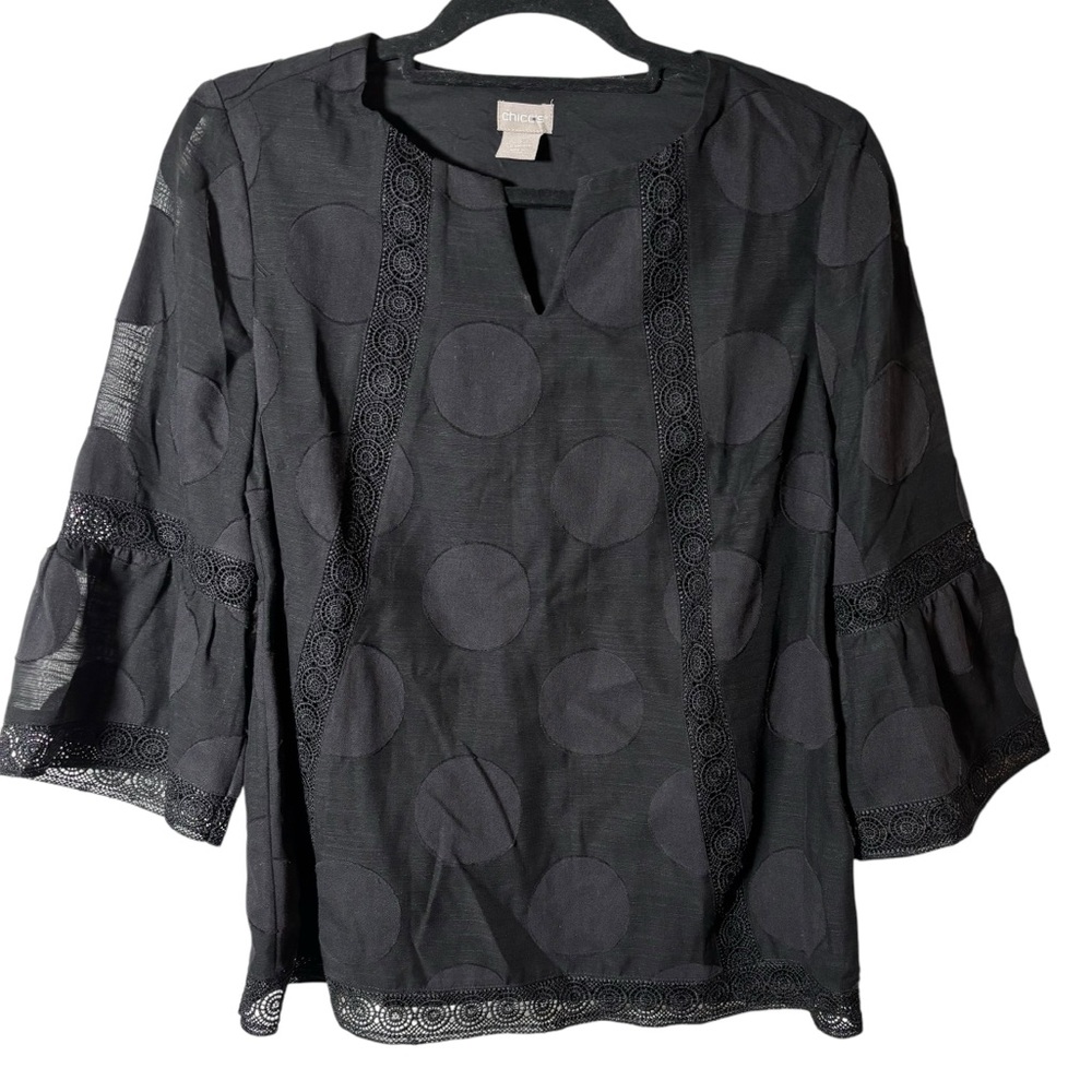 Chico’s‎ Dot Texture Lace-Trim Top